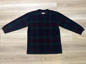 Vintage Woolrich Plaid Fleece Pullover Sweater Womens M Navy Green Made in USA